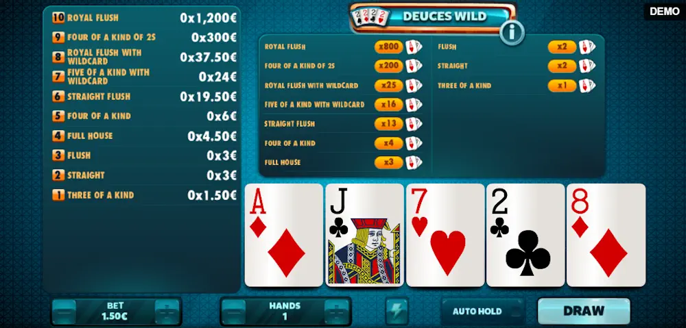 Deuces Wild Video Poker Gameplay Screenshot